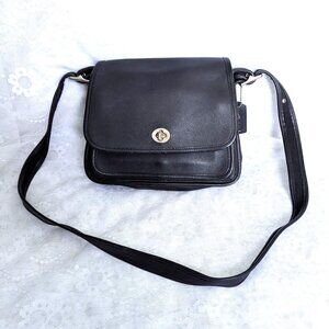 Vintage COACH 9061 Rambler's Legacy Black Leather Crossbody Bag Silver Hardware